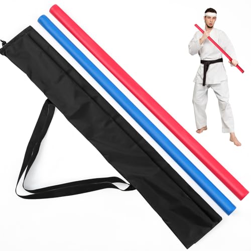 2 Pcs Bo Staff Foam Padded Sticks - color: Red and Blue, size: 1.97 ft