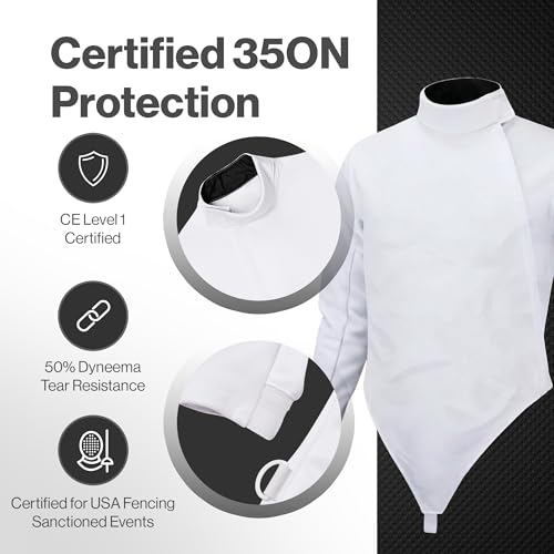 Kids Fencing Jacket 350N, Unisex Youth, Novus Breathable Lightweight Stretch Uniform for Foil Epee and Saber, Competition Approved (Right Hand, 128) - size: 128, style: Right Hand