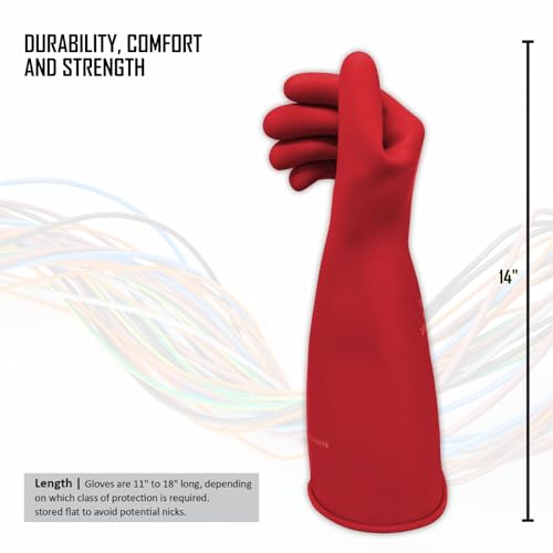 MAGID Rubber Insulating Electrical Safety Gloves, Class 0 ASTM Compliant - color: Red, size: Size 9.5 | Cuff Length - 11", style: 1 Pair