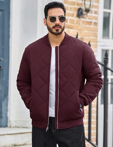 TACVASEN Men's Padded Jackets Winter Full Zipper Fleece Outwear Casual Windproof Bomber Varsity Coat - color: Red, size: Small