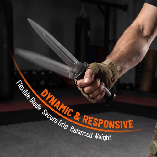 2 Pack Flexible Rubber Training Daggers, Blunt Safe Plastic Practice Knives for Throwing Sparring Self Defense Drills, Lightweight Non-Slip Fake Combat Weapon for Beginners Adults Cosplay Halloween Stage Prop