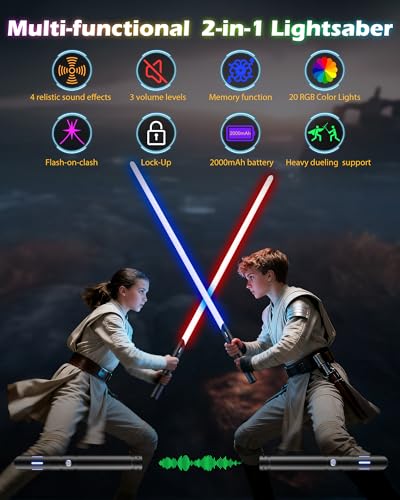 ANASABER Lightsaber, Double-bladed Dueling Light Saber, 4 Sound Fonts, 20 RGB Colors FX Metal Hilt Light Sabers 40inch Real Light Sabers 2pack for Adults/Kids Birthday Xmas Gift, Halloween Cosplay - size: 40in 2pack