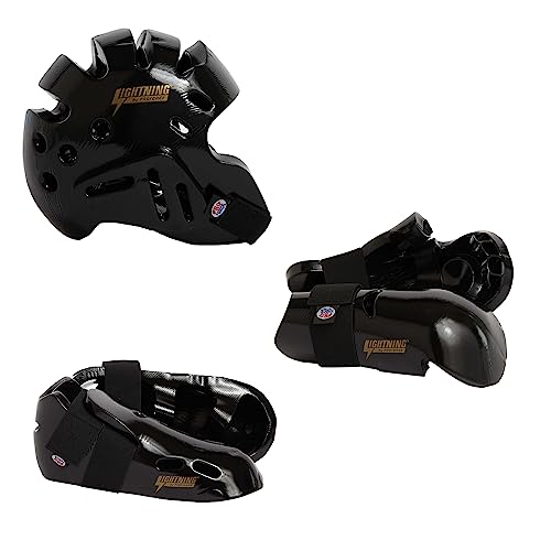 Proforce Lightning Martial Arts Protective Sparring Gear Bundle - Headgear, Gloves, Ultra Kicks - color: Black, size: Child Large