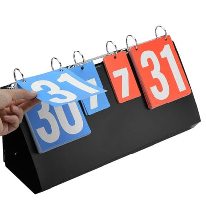 Flip Scoreboard, Portable Tabletop Score Keeper with Ring-Bound Number Cards for Table Tennis, Basketball, 15.75 x 8.27 in