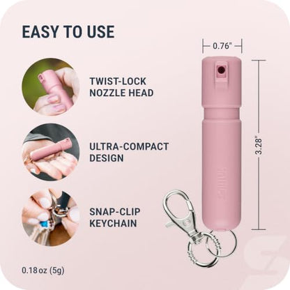 SABRE Mighty Discreet Pepper Spray with Snap-Clip Keychain - Pocket Size for Running, Walking, Keys & Travel, Fits in Small Bags & Purses, Max Strength Self Defense, UV Dye, 12 ft Range, 0.18 fl oz - color: Soft Pink