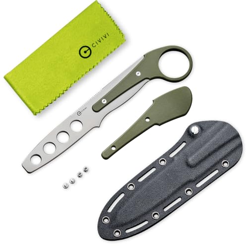 CIVIVI Varius Trainer Fixed Blade Knife for Men, Training Knife with a Kydex Sheath, a Finger Ring and Conventional Handle, 3.26" D2 Dull Blade G10 Handle C22009C-2