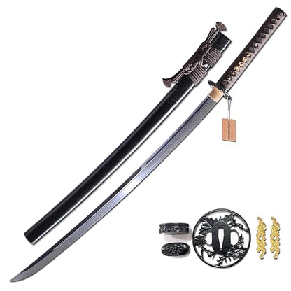 MURASAME Katana Sword 41" T10 Steel Clay Tempered Razor Sharp Blade Full Tang Handmade - color: Unkubi-Zukuri