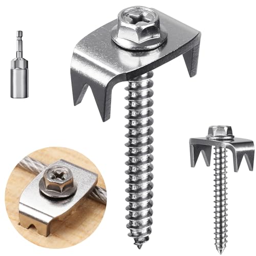 SELEWARE 50 Pcs Stainless Steel Fence Staples Fence Nails for Softwood Reusable Fence Nails for Wire Mesh & Woven Fencing, Fence Fasteners with Wire Fixer, Easy Install & Remove with Power Drill - color: 50 Pcs