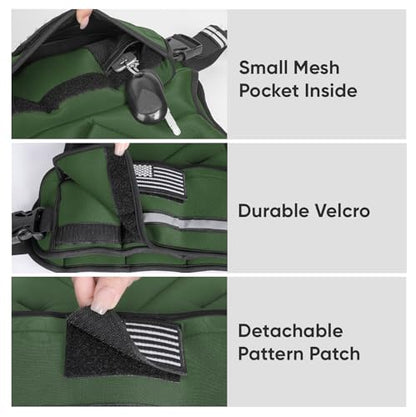 APEXUP Adjustable Weighted Vest, 4-10lb/12-18lb/20-32lb Vest with 6 Ironsand Weights and Large Pocket, Weight Vest for Men Women Strength Training, Running, Walking - color: Green, size: 12-18lbs