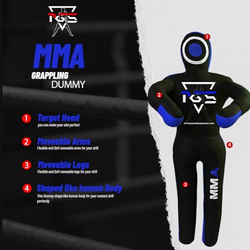 MMA Grappling Dummy Brazilian JIU Jitsu BJJ Punching Bag for Self Defense Wrestling Judo Karate Boxing Throwing Submission Standing Position - UNFILLED - color: Black Blue, size: 5FT / 59"