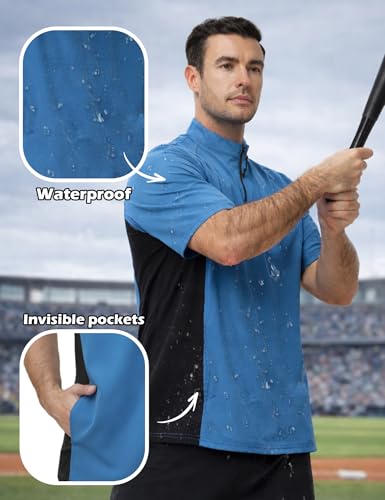 Men’s Cage Jacket Baseball Windbreaker Lightweight Batting Practice Pullover for Training Water-Resistant Jacket - color: Blue, size: Small
