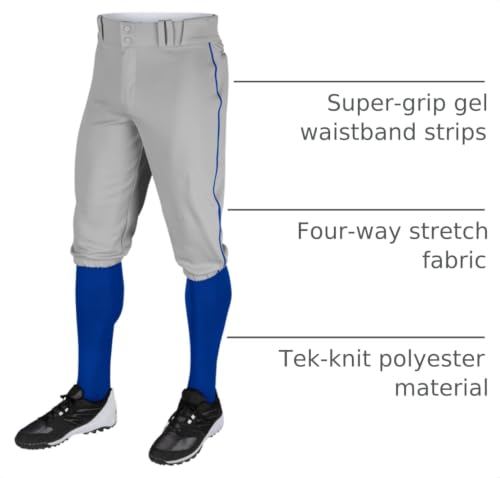 CHAMPRO Boy's Triple Crown Baseball Pant Knickers with Braid - color: Grey, Royal Pipe, size: Medium