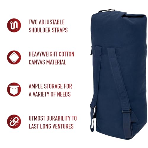 GI Style Double Strap Duffle Bag - color: Navy Blue