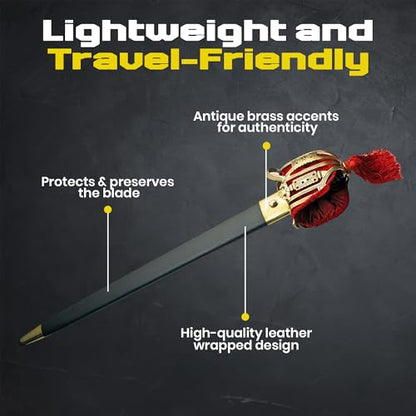 SZCO 38" Broad Scottish Sword- Ceremonial Sword with Basket Hilt, Red Suede Handle, and Leather-Wrapped Scabbard for LARP & Collectors