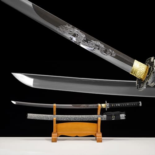 1045/1060 high Carbon Steel Full Hand Forged Traditional, Katana Sword Hademade Heat Tempered ，Japanese Samurai Swords ，Full Tang,Functional,Black - color: gray