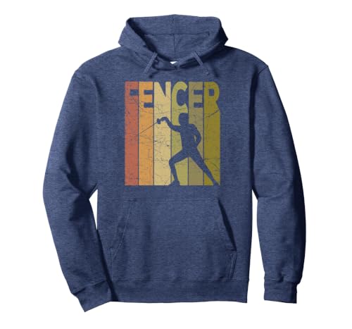 Fencer Vintage Fencing Retro Sword Fencing Graphic Pullover Hoodie - color: Heather Blue, size: Medium