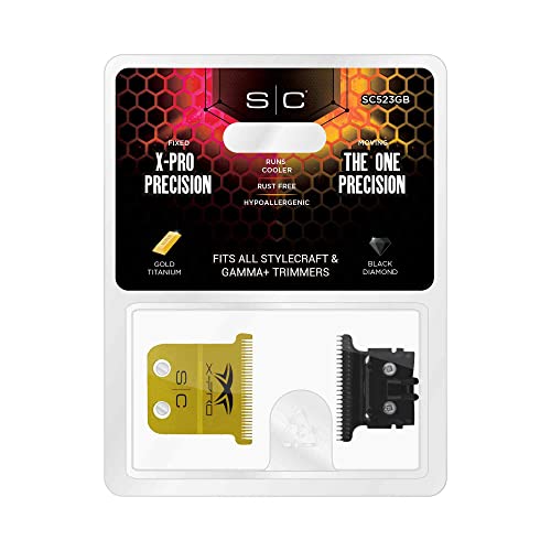 StyleCraft Replacement Hair Trimmer Blade Cutter Set Professional Grade - color: X-pro Precision Gold Titanium - the One Precision Black Diamond