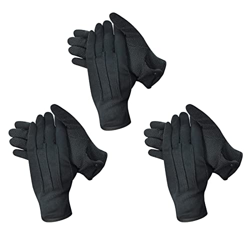 Beaded Parade Cotton Gloves for Women and Men With Grip - Non-Slip Costume Uniform Police Gloves With Snap Cuff - color: Black,3pc