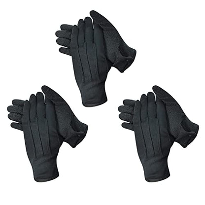 Beaded Parade Cotton Gloves for Women and Men With Grip - Non-Slip Costume Uniform Police Gloves With Snap Cuff - color: Black,3pc