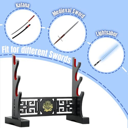 Padded Sword Stand Display Velvet Protect Sword Rack Katana Genji Japanese Samurai Blade Gladius Templar Medieval Sword Stand Holder - Dragon - color: 3-Tier