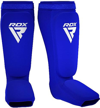 RDX Shin Guards Kickboxing Muay Thai, SATRA Approved, MMA Leg Instep Protection Pads, Sparring Training Martial Arts Boxing, Elasticated Padded Protector, Karate BJJ Taekwondo Gear, Men Women - color: Blue White, size: Small