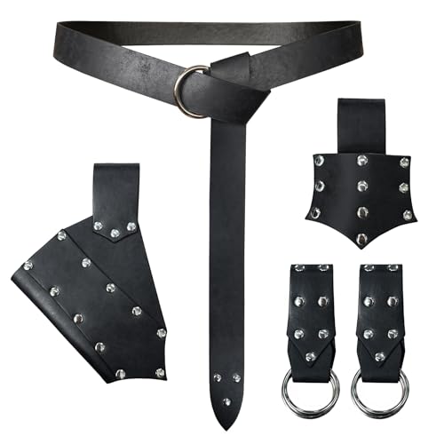 HiiFeuer 5 Pieces Medieval Belt Costume Accessories Renaissance Skirt Hike Viking Horn Belt Holster Dagger Holster Sword Frog - color: Black B
