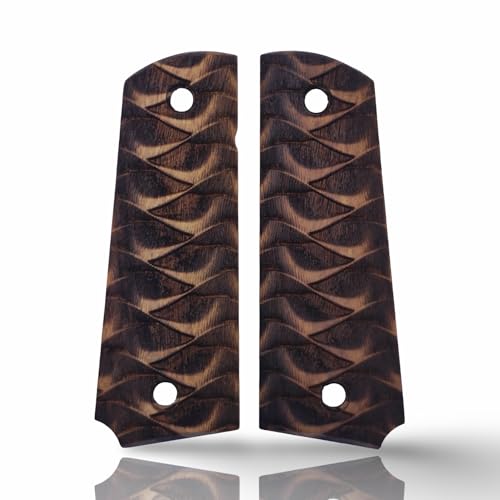 Art Series 1911 Pistol Grips – Handcrafted Walnut Wood Panels with Unique Engraved Designs | Oil Finish | Fits Full-Size 1911 Clones - color: Wave Pattern