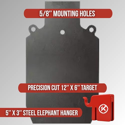 KRATE Tactical Elephant T-Post Target Hanger with 3/8" AR500 Steel Targets for Shooting - Made in USA - Easy Assembly - Built to Fit on Standard T-Post - Hang Metal Plates, Gongs, Torsos - style: 24" Torso + Elephant