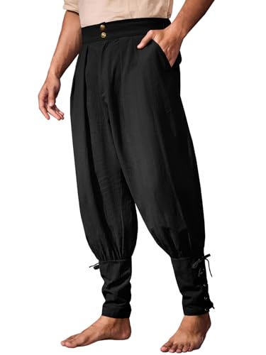 Runcati Mens Medieval Ankle Pants Renaissance Viking Pirate Pants Halloween - color: Black, size: X-Large