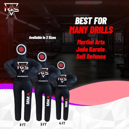 MMA Grappling Dummy Brazilian JIU Jitsu BJJ Punching Bag for Self Defense Wrestling Judo Karate Boxing Throwing Submission Standing Position - UNFILLED - color: Full Black, size: 5FT / 59"