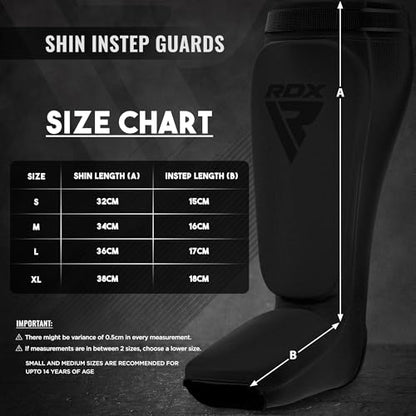 RDX Shin Guards Kickboxing Muay Thai, SATRA Approved, MMA Leg Instep Protection Pads, Sparring Training Martial Arts Boxing, Elasticated Padded Protector, Karate BJJ Taekwondo Gear, Men Women - color: Full Black, size: Large