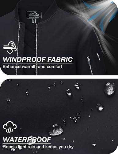 MAGCOMSEN Men's Bomber Jacket Casual Windproof Quilted Jacket Full Zip Windbreaker Winter Warm Varsity Jacket with Pockets - color: Black, size: Small