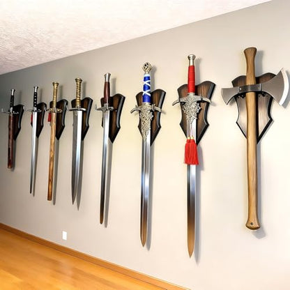 Sword Plaque Wall Mount Vertical Display Holder Adjustable Stand for Bow Medieval Dagger Axe (1pcs Medium Brown) - color: 1pcs Medium Brown
