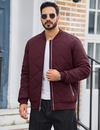 TACVASEN Men's Padded Jackets Winter Full Zipper Fleece Outwear Casual Windproof Bomber Varsity Coat - color: Red, size: Large