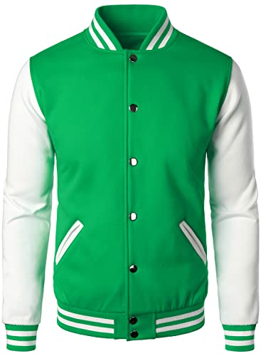 HOOD CREW Man’s Varsity Jacket Cotton Blend Letterman Jackets - color: Green, size: XX-Large