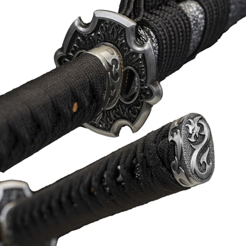 1045/1060 high Carbon Steel Full Hand Forged Traditional, Katana Sword Hademade Heat Tempered ，Japanese Samurai Swords ，Full Tang,Functional,Black - color: gray