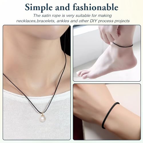 1.5mm X 110 Yards Nylon Satin Cord Black Necklace String Waxed Trim Cord - size: black