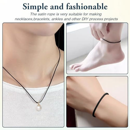 1.5mm X 110 Yards Nylon Satin Cord Black Necklace String Waxed Trim Cord - size: black