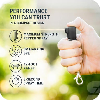 SABRE Mighty Discreet Pepper Spray with Snap-Clip Keychain - Pocket Size for Running, Walking, Keys & Travel, Fits in Small Bags & Purses, Max Strength Self Defense, UV Dye, 12 ft Range, 0.18 fl oz - color: Black