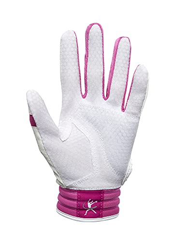 Mizuno Finch Softball Padded Batting Gloves | Pair | Adult and Youth | Nonslip Palm | Padded ShockPalm | FlexMesh Back | QuikAdjust Wrist Tab - color: White/Pink, size: X-Small, style: Finch Youth Softball Padded Batting Glove
