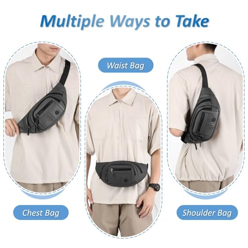 Large Fanny Pack for Men and Women, Crossbody Waist Bag with 4 Zipper Pockets Easy Carry Any Phone, Fashion Waist Pack with Adjustable Strap for Travelling, Hiking, Cycling, Running - Gray - color: Gray