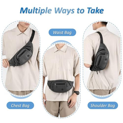 Large Fanny Pack for Men and Women, Crossbody Waist Bag with 4 Zipper Pockets Easy Carry Any Phone, Fashion Waist Pack with Adjustable Strap for Travelling, Hiking, Cycling, Running - Gray - color: Gray