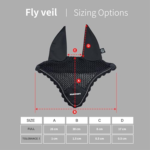 EQUINEWAVE Horse Fly Bonnet, Breathable Crochet Ear Bonnet with Stretch Comfort Ears, Contoured Fit for English Riding - color: BLACK