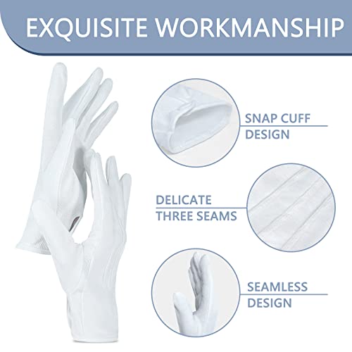 Beaded Parade Cotton Gloves for Women and Men With Grip - Non-Slip Costume Uniform Police Gloves With Snap Cuff - color: White,1pc