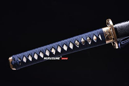 MURASAME Katana Sword 41" T10 Steel Clay Tempered Razor Sharp Blade Full Tang Handmade - color: Blue-Dragonfly Theme Unkubi Zukuri