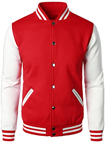 HOOD CREW Man’s Varsity Jacket Cotton Blend Letterman Jackets - color: Red, size: Small
