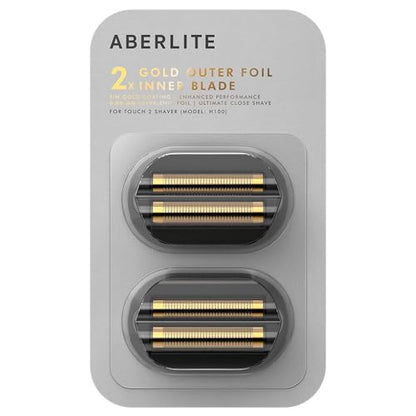 Aberlite Touch 2 Foil Head Shaver Replacement Inner Blade + Outer Foil Set (Gold TiN coating) (2 x 2-piece set) (Enhanced Performance) (Gold) - color: Gold