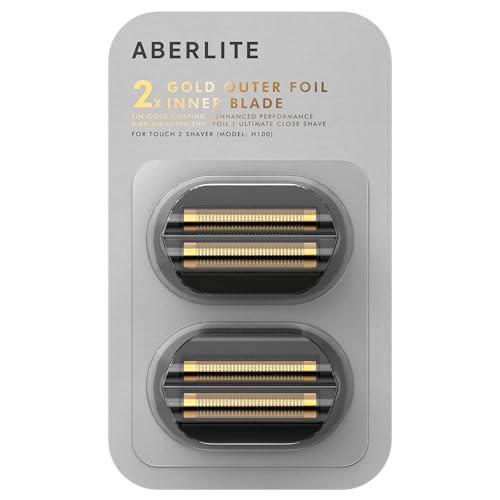 Aberlite Touch 2 Foil Head Shaver Replacement Inner Blade + Outer Foil Set (Gold TiN coating) (2 x 2-piece set) (Enhanced Performance) (Gold) - color: Gold