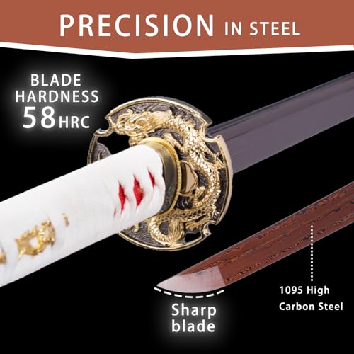 Handmade Sharp Katana, Traditional Clay Tempered 1060/9260/T10 Steel, Full Tang Real Katana Sword, Authentic Japanese Craft Samurai Sword - color: Dragon Red