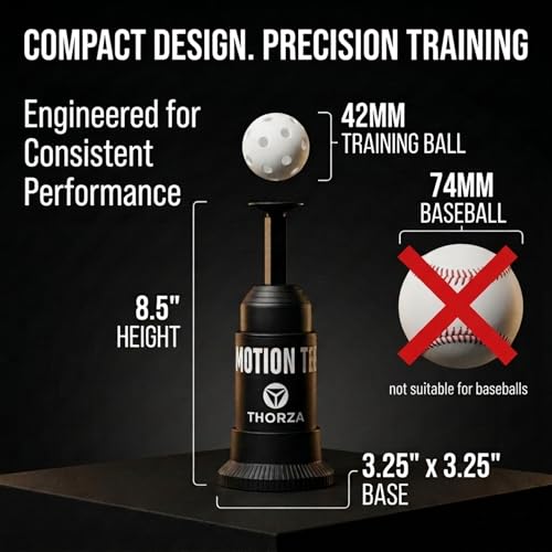 Thorza Tee Popper Motion Tee, Solo Baseball Training System with 4 Durable Balls for Hitting Practice, Swing Training, Batting Accuracy and Hand-Eye Coordination